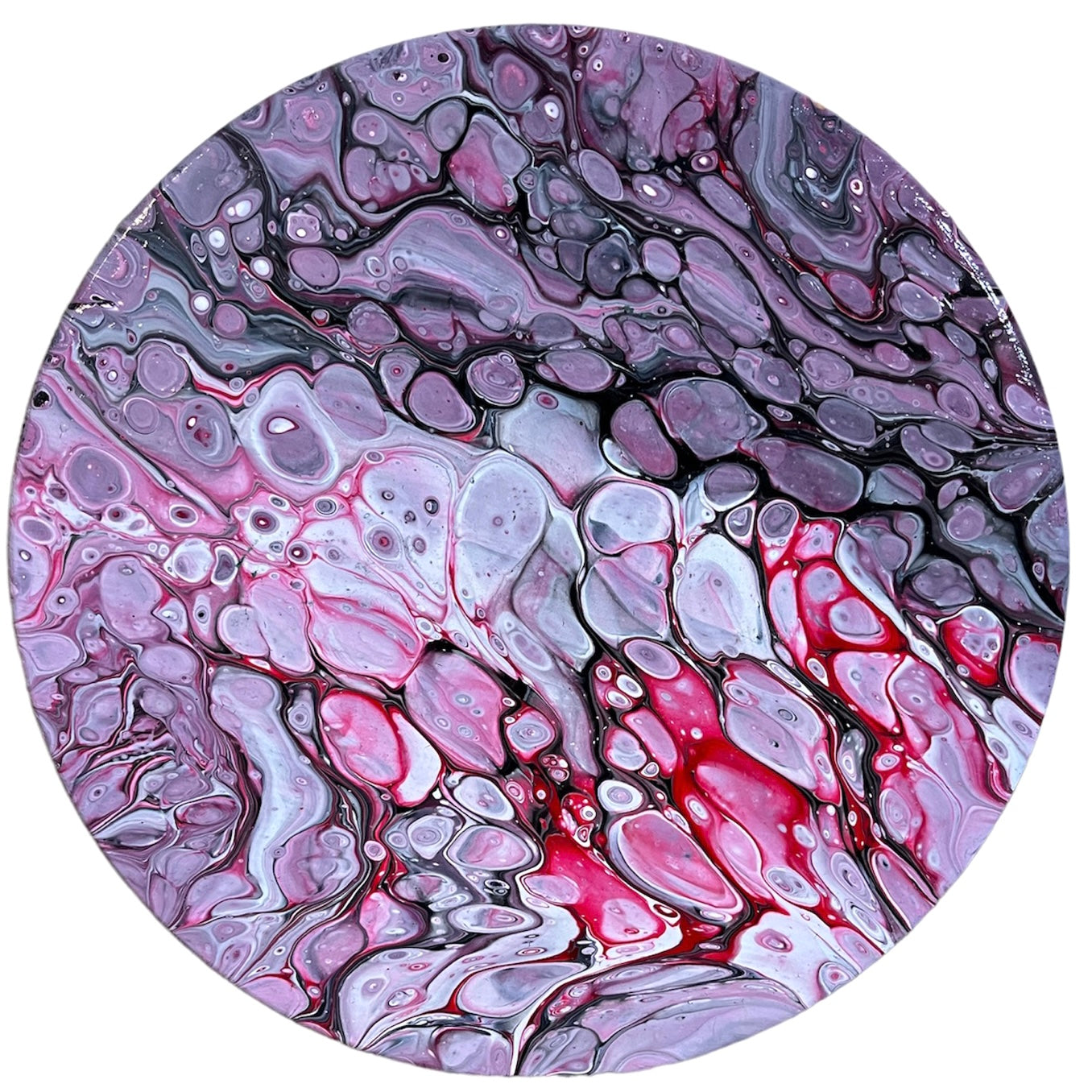 10.5" Lazy Susan Red Black and White Paint Pour