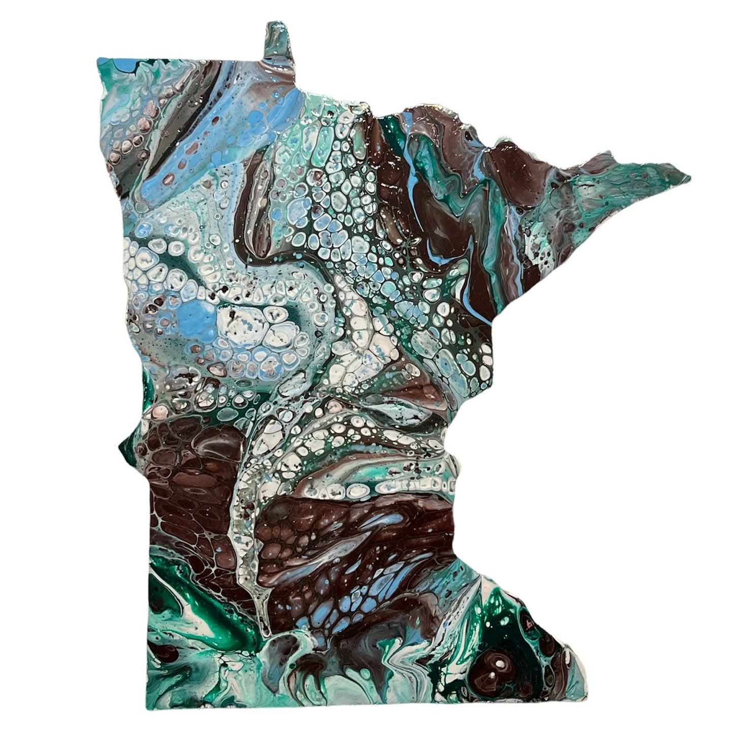 12" Minnesota White Green Blue and Brown Paint Pour