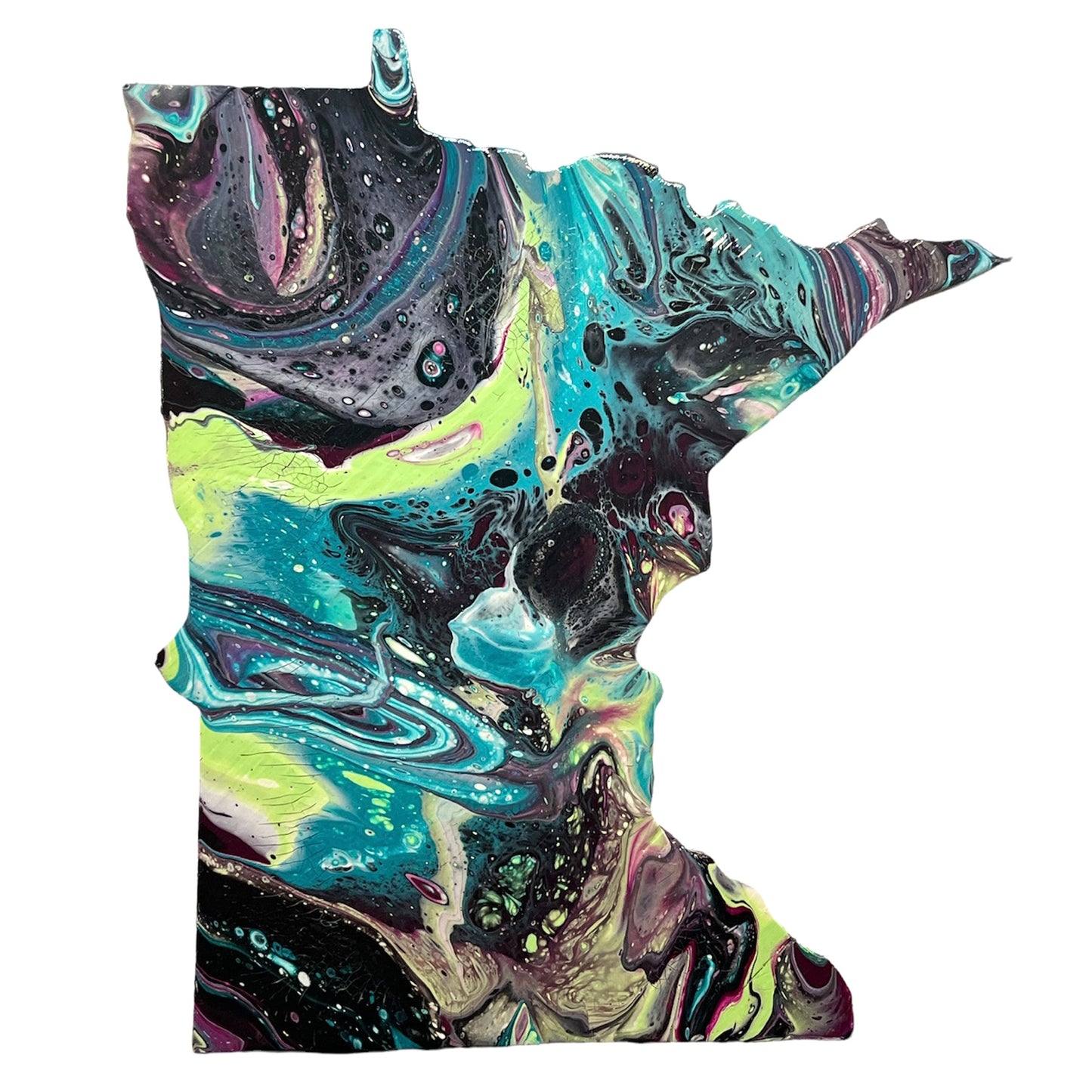 12" Minnesota Black Blue and Green Paint Pour