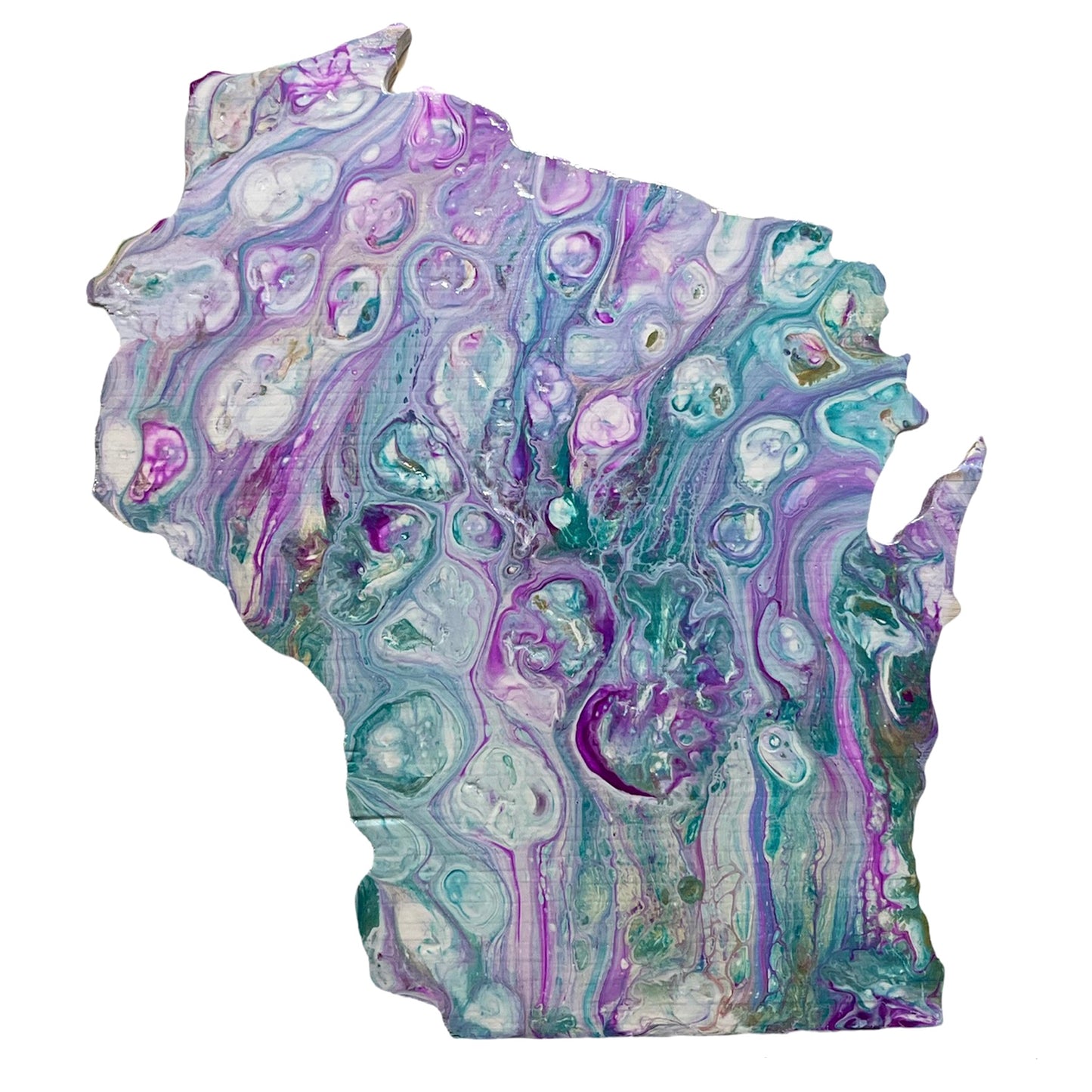 12" Wisconsin Teal and Purple Paint Pour